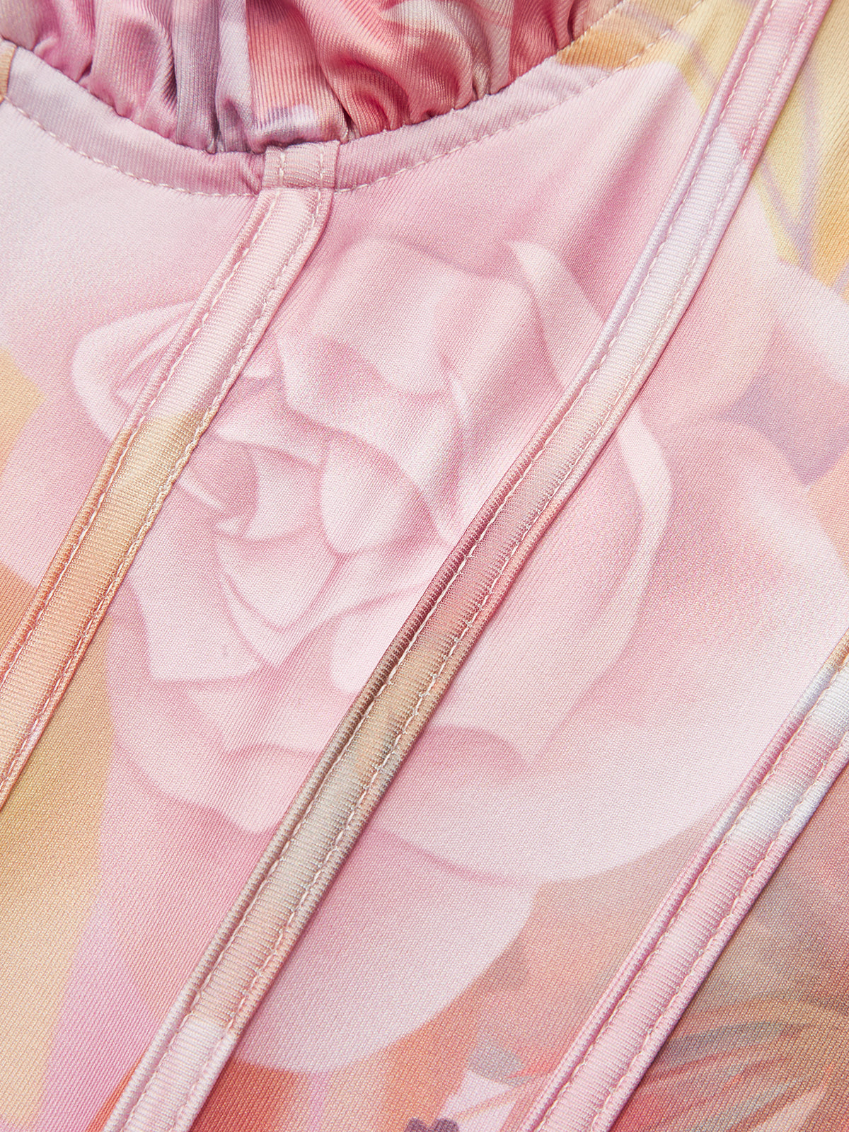 Floral Print Halter Dress With Corset Detail