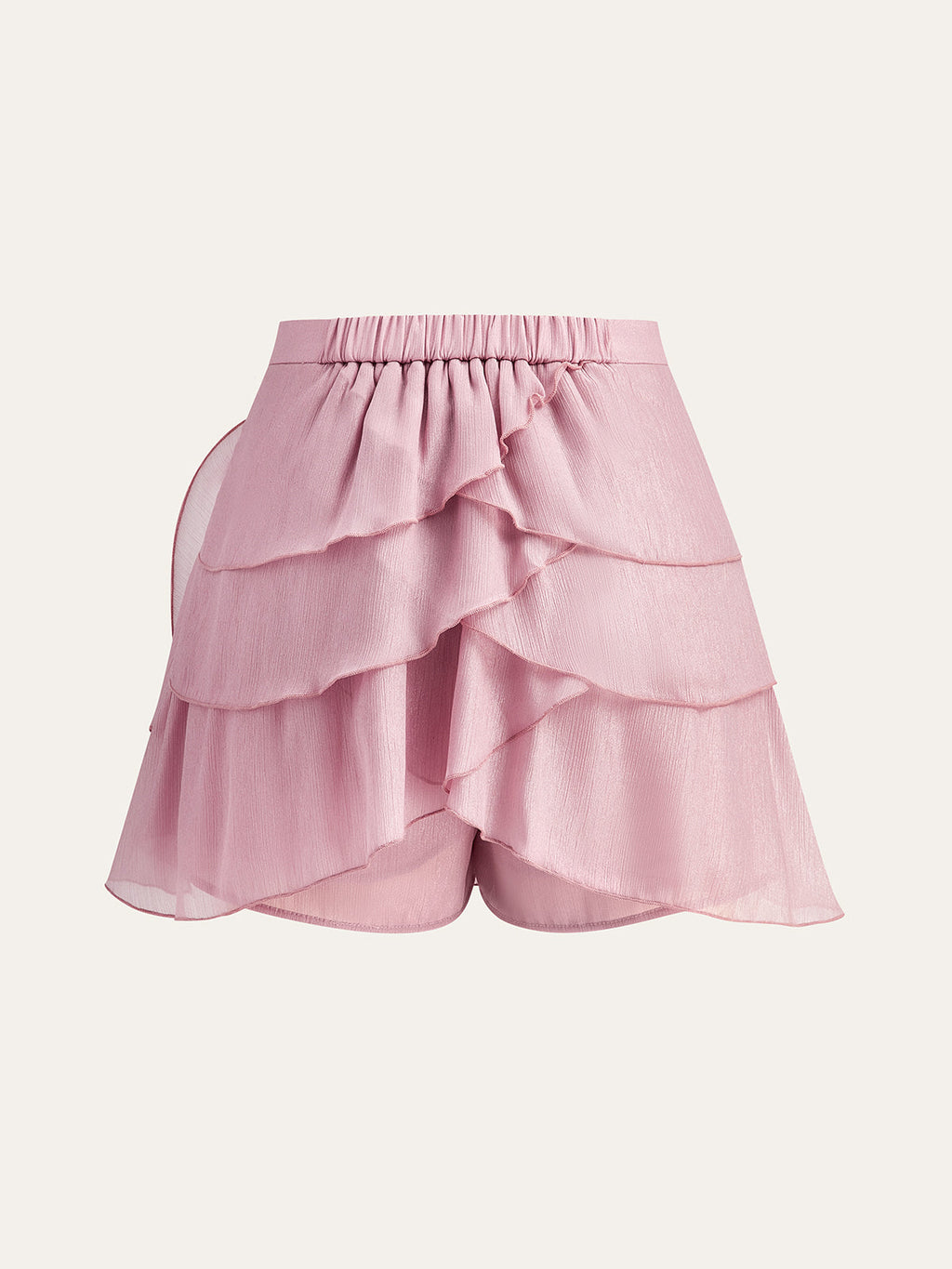 Jupe-short drapée en mousseline semi-transparente avec rosette 3D