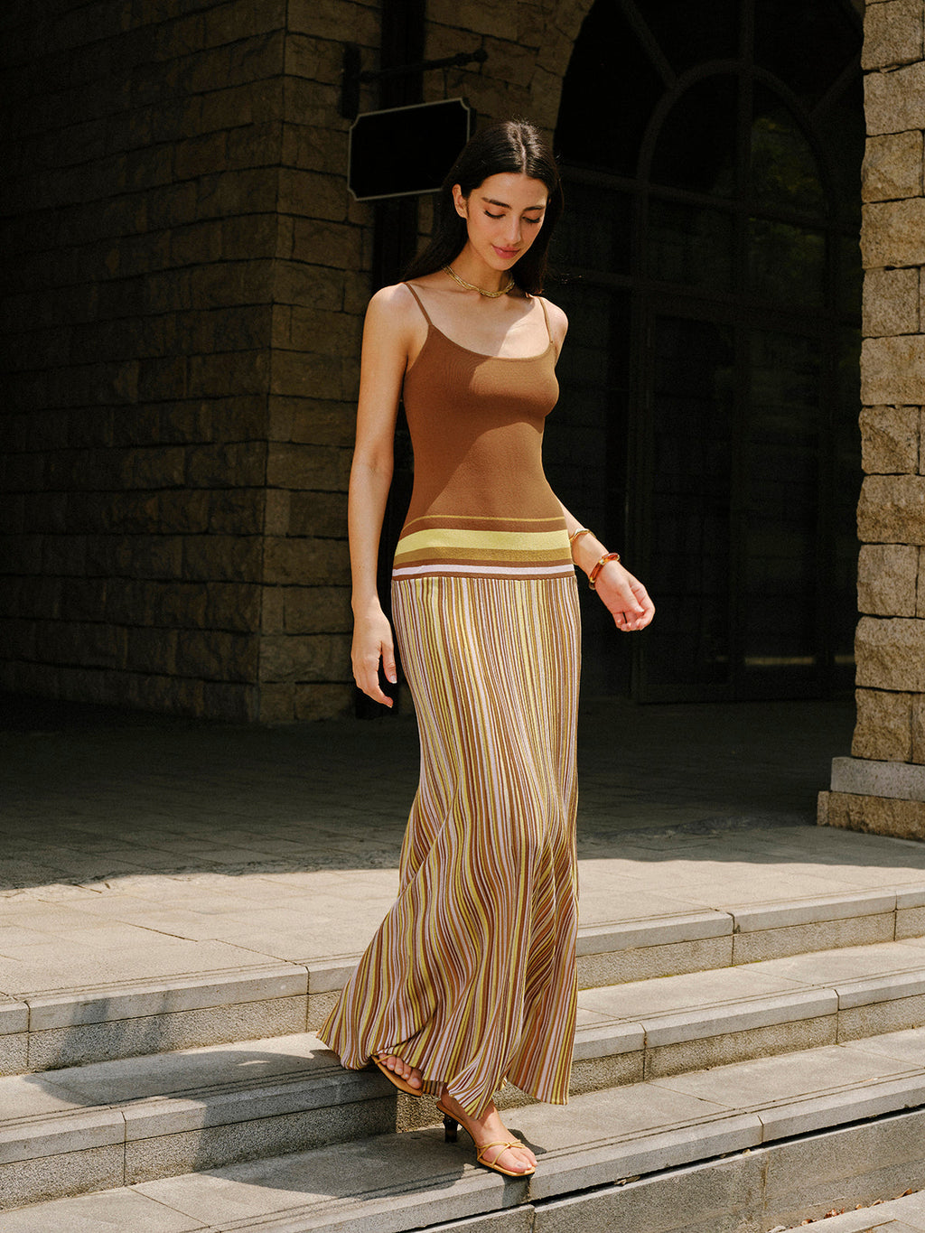 Gestricktes Camisole-Kleid mit Streifen