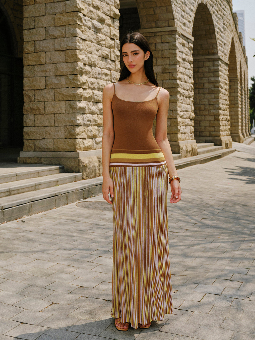 Gestricktes Camisole-Kleid mit Streifen