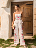 Ensemble top péplum floral et pantalon