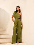 Cotton & Linen One-Shoulder Top With Pants Set