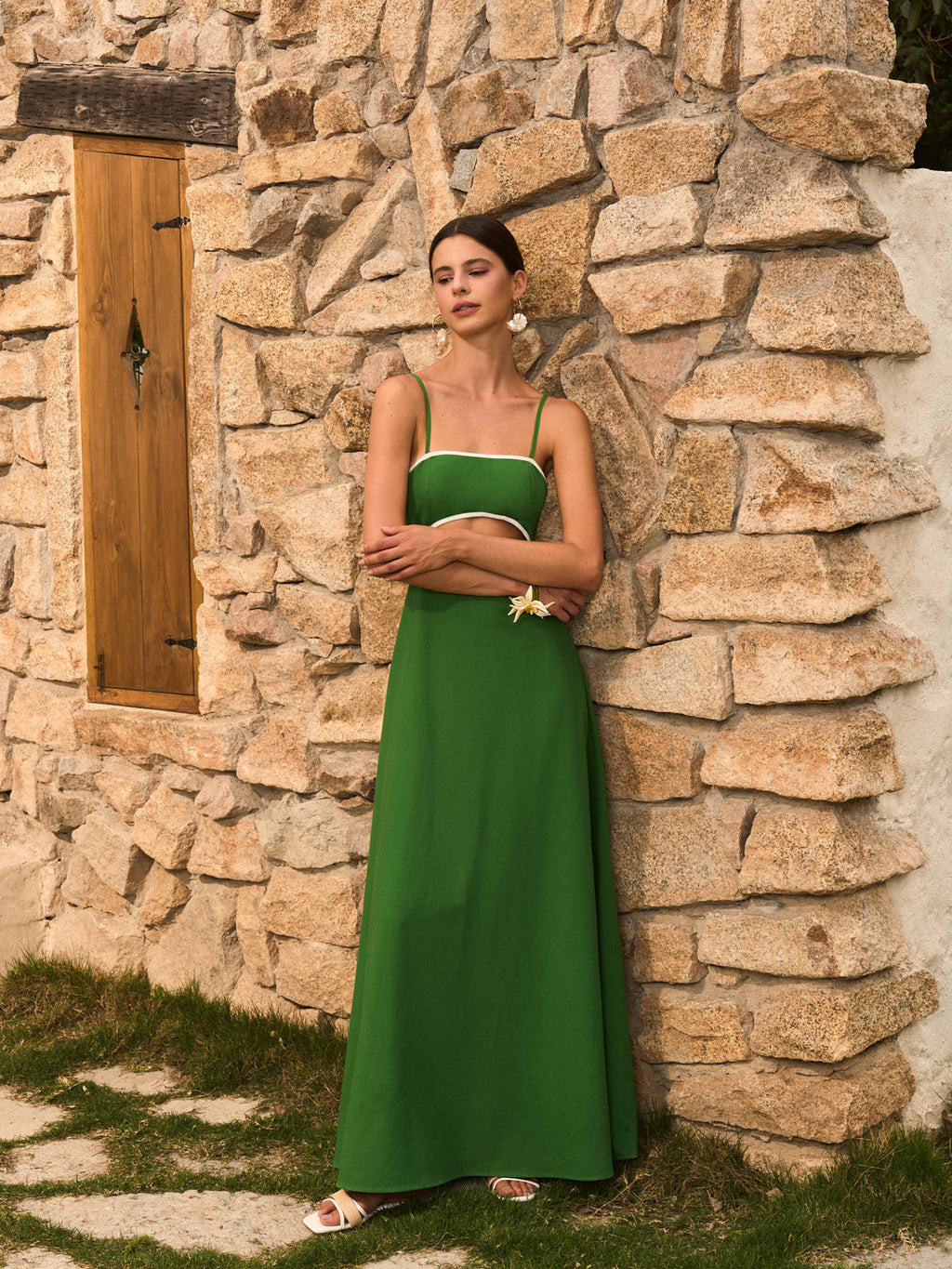 Robe Découpée en Coton et Lin avec Nœud au Dos