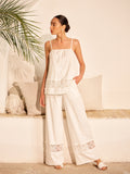 Ensemble pantalon en coton avec empiècements en dentelle
