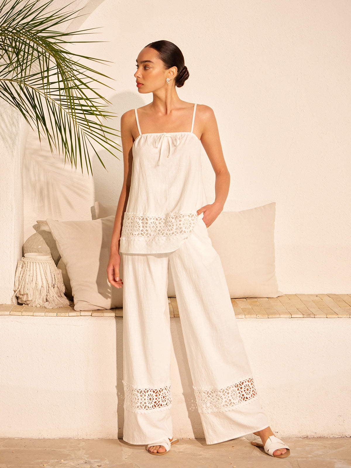 Cotton Pants Set With Lace Panels