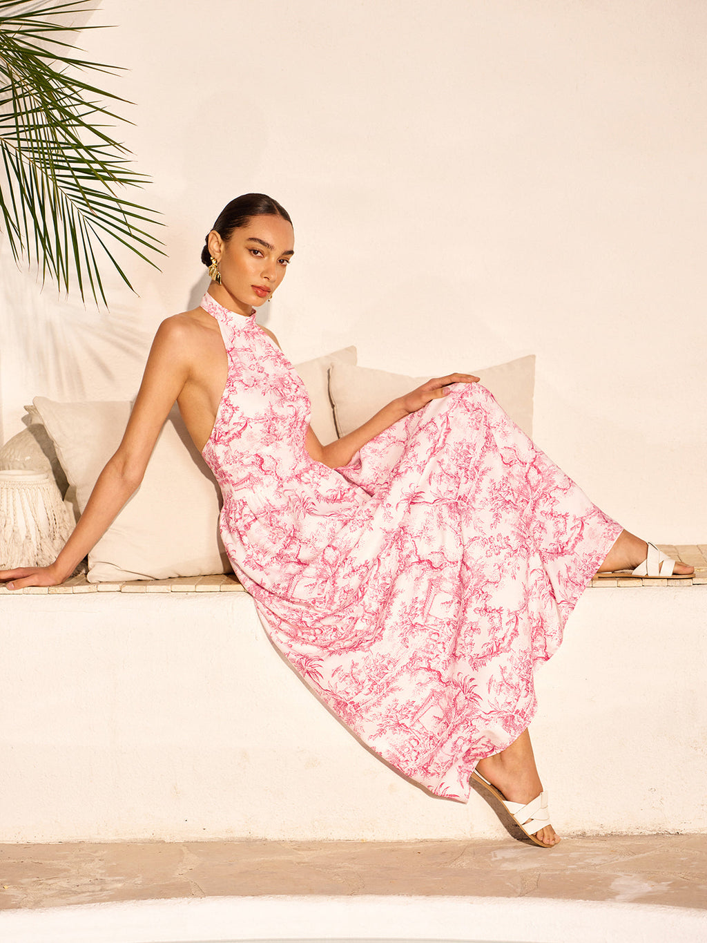 Robe dos nu imprimée avec poches et col halter