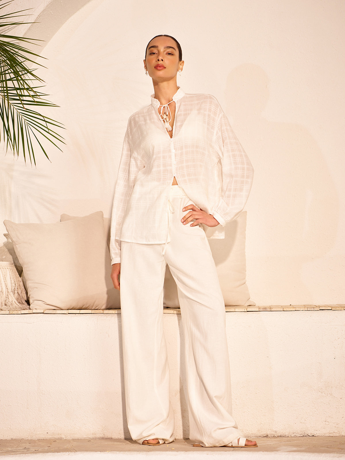 Semi-Sheer Tassel Tie Shirt