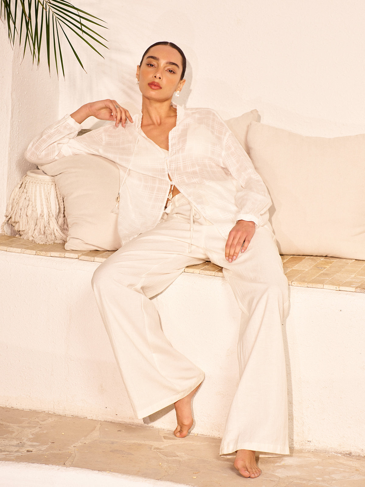 Semi-Sheer Tassel Tie Shirt