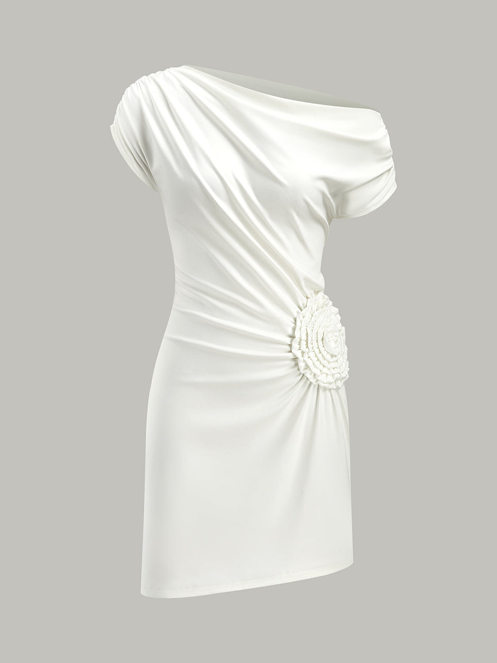 Raffiniertes One-Shoulder-Kleid mit Rosenapplikation