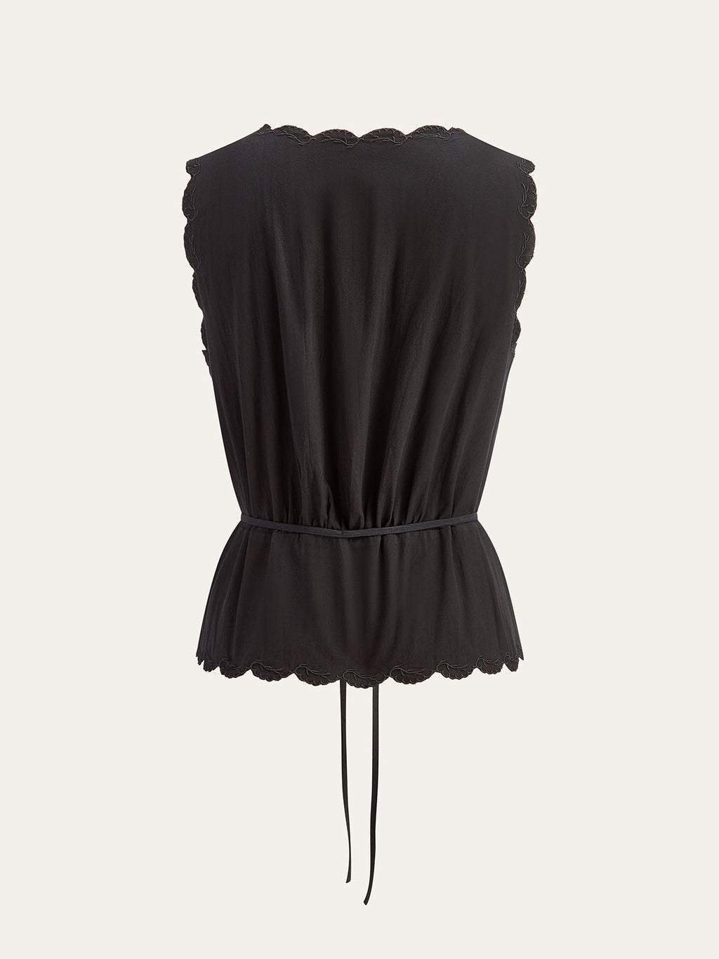 Lace-Trim Scalloped Button-Up Top
