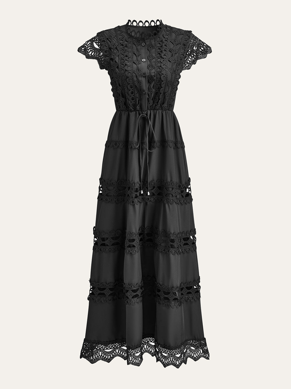 Kleid mit Lochstickerei und Taillenband