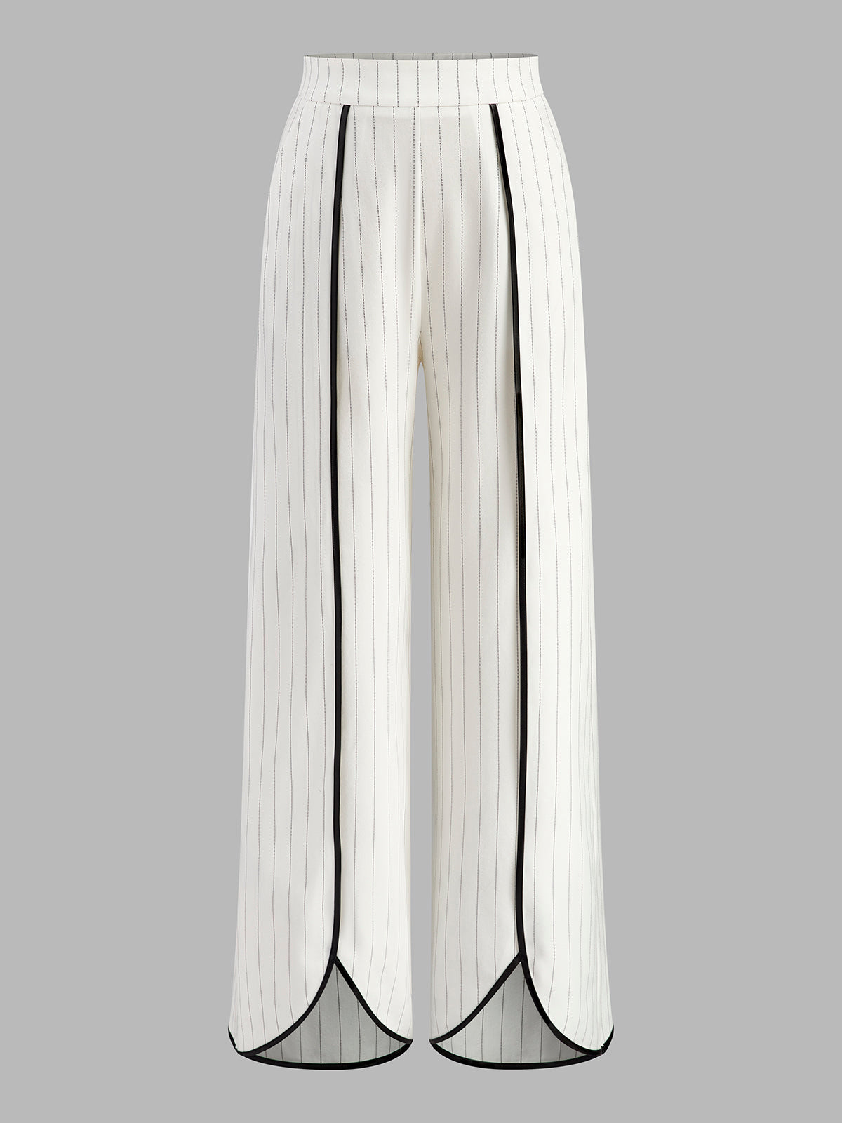 Pinstriped Contrast Trim Wide-Leg Pants