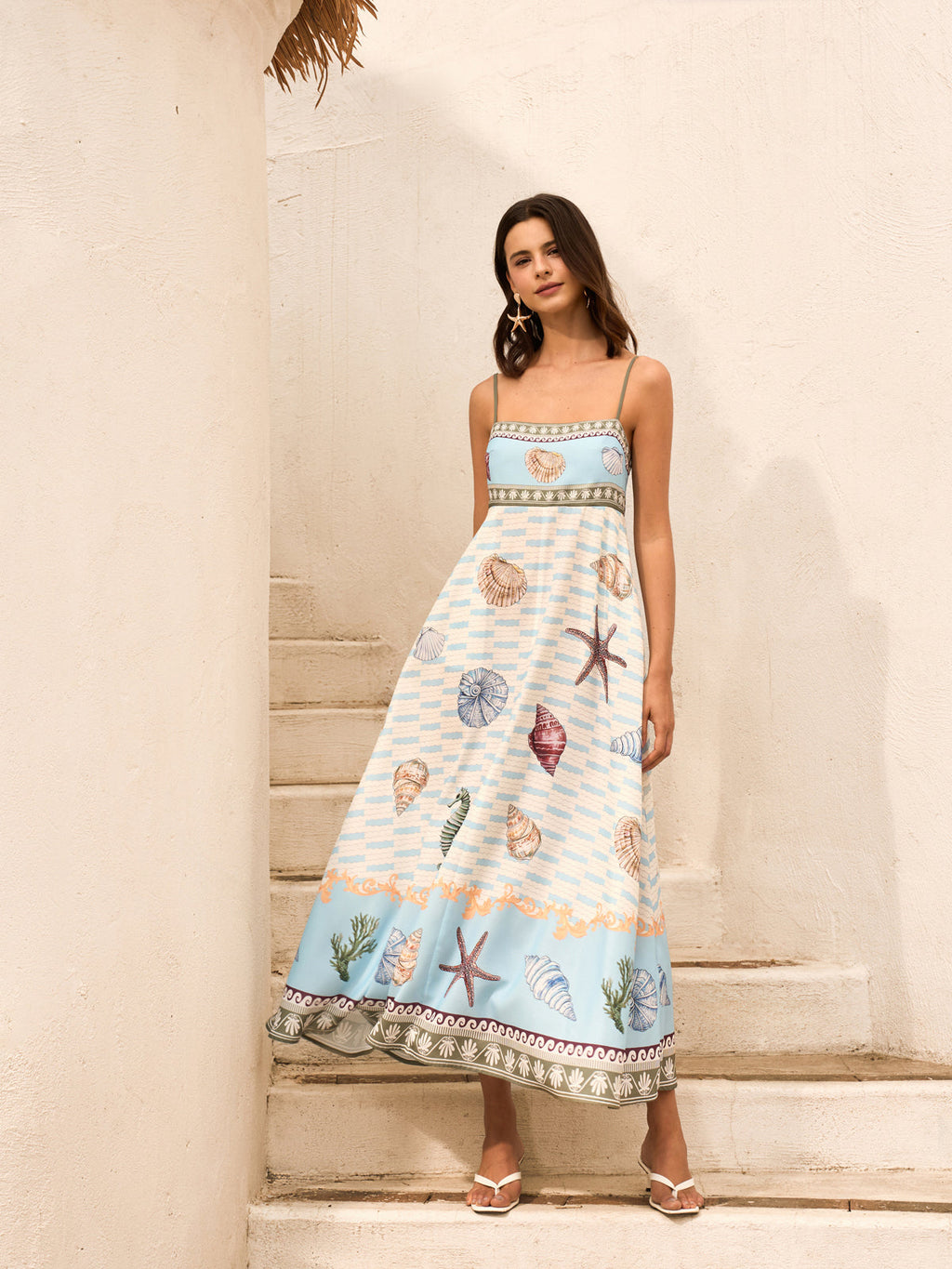 Muscheldruck Cami-Kleid mit Taschen