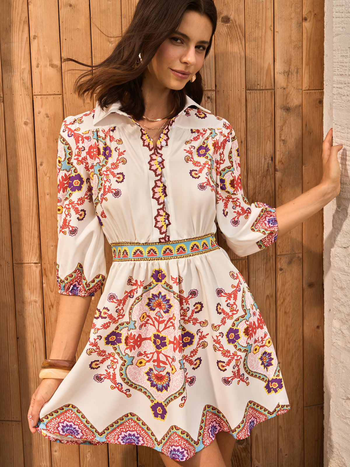 Robe bohème à imprimé floral et col 