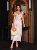 Transparenz-Kleid mit Polka Dots, Rüschen und Bindegürtel