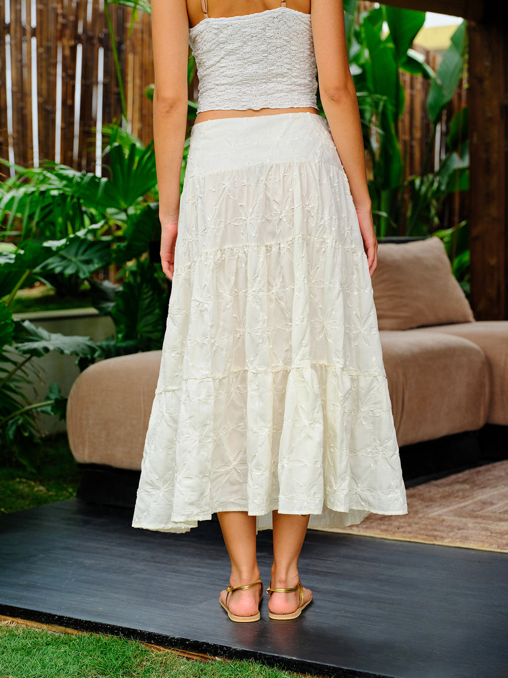 Burnout Floral Side-Split Skirt