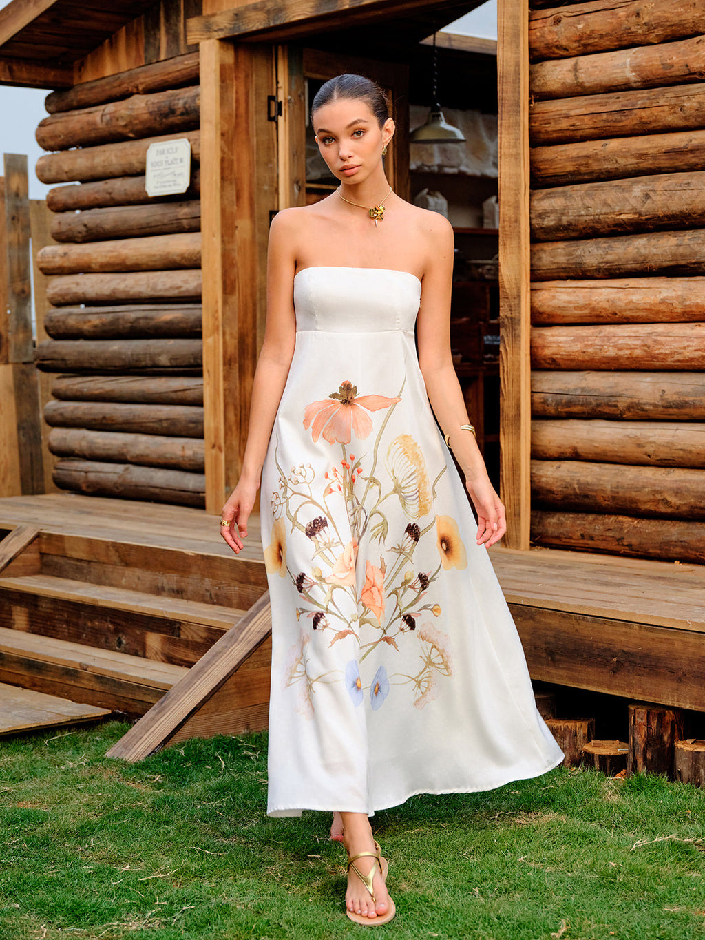 Trägerloses Kleid mit Blumenmuster