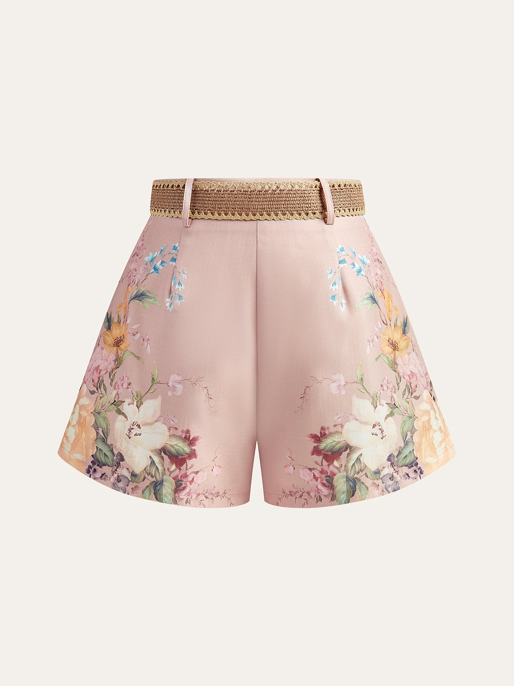 Shorts ceinturés à imprimé floral