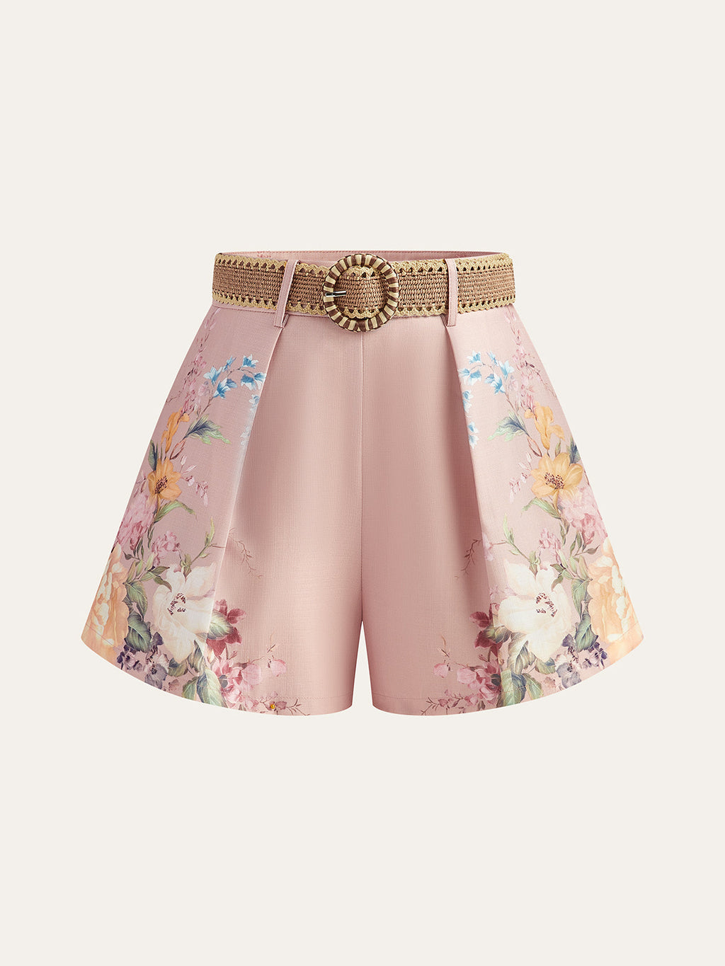 Shorts ceinturés à imprimé floral