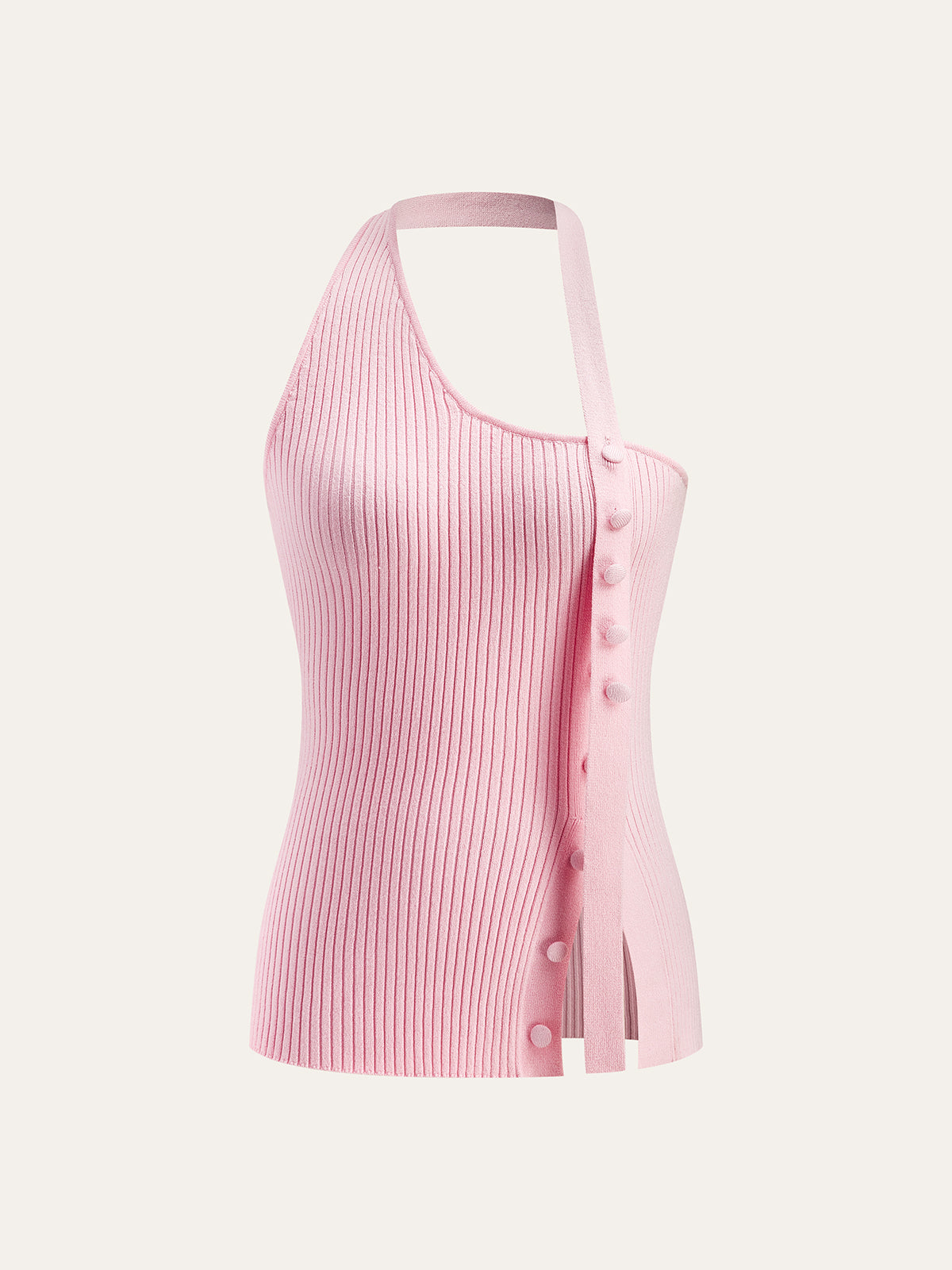 Asymmetrisches Neckholder-Stricktop mit Knopfleiste