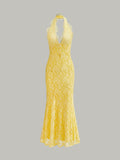 Halter Neck Floral Lace Dress