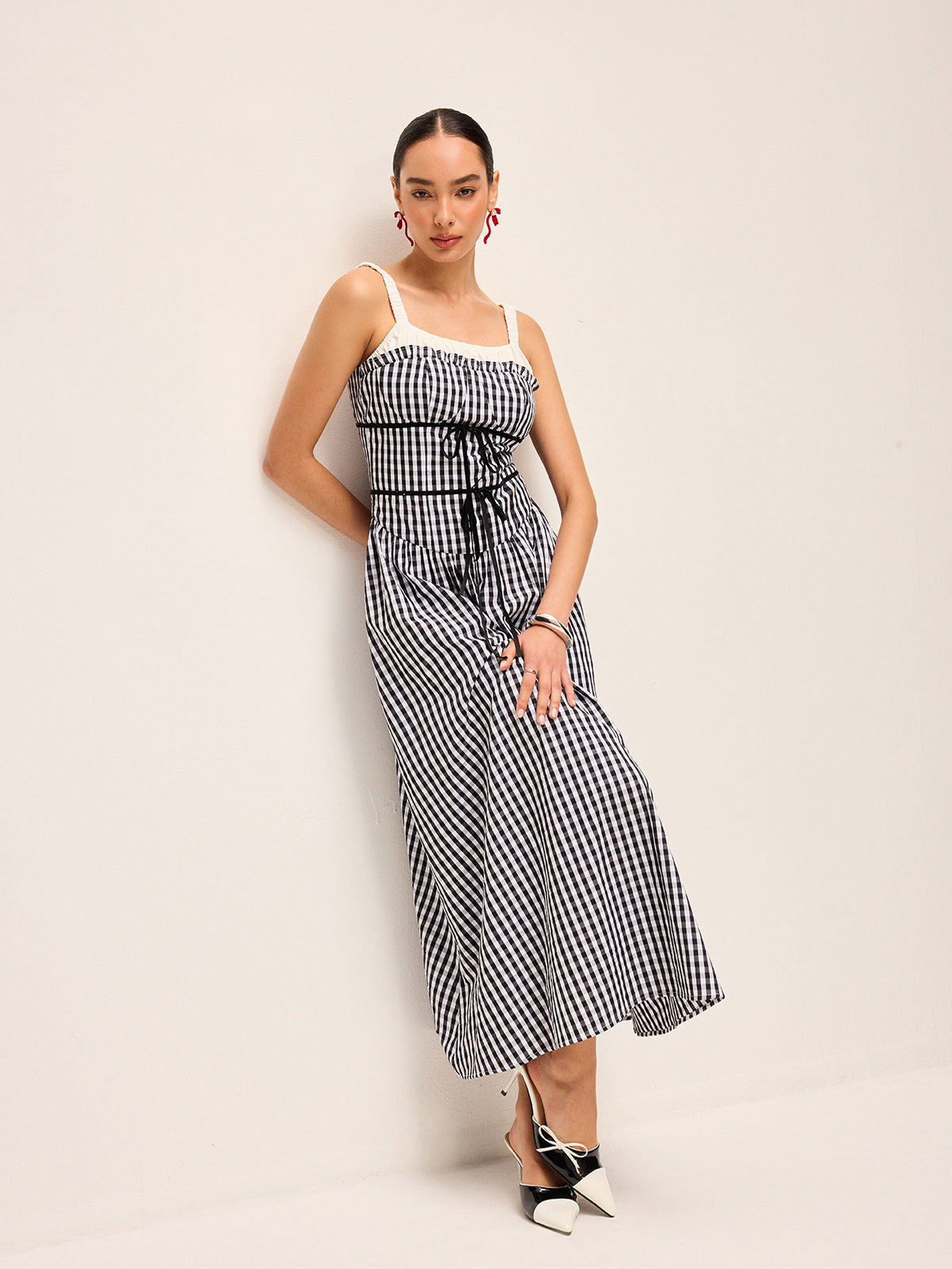 Robe mi-longue façon corset à carreaux vichy
