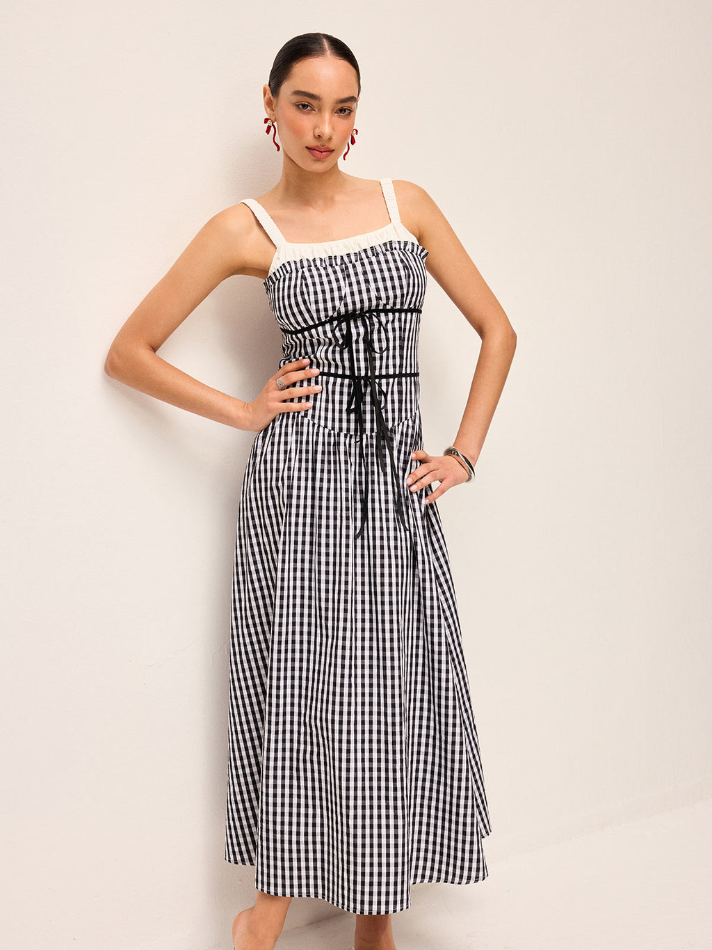 Robe mi-longue façon corset à carreaux vichy