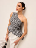 Asymmetrisches, kariertes One-Shoulder-Tanktop