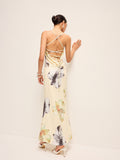 Robe florale sans dos à lacets