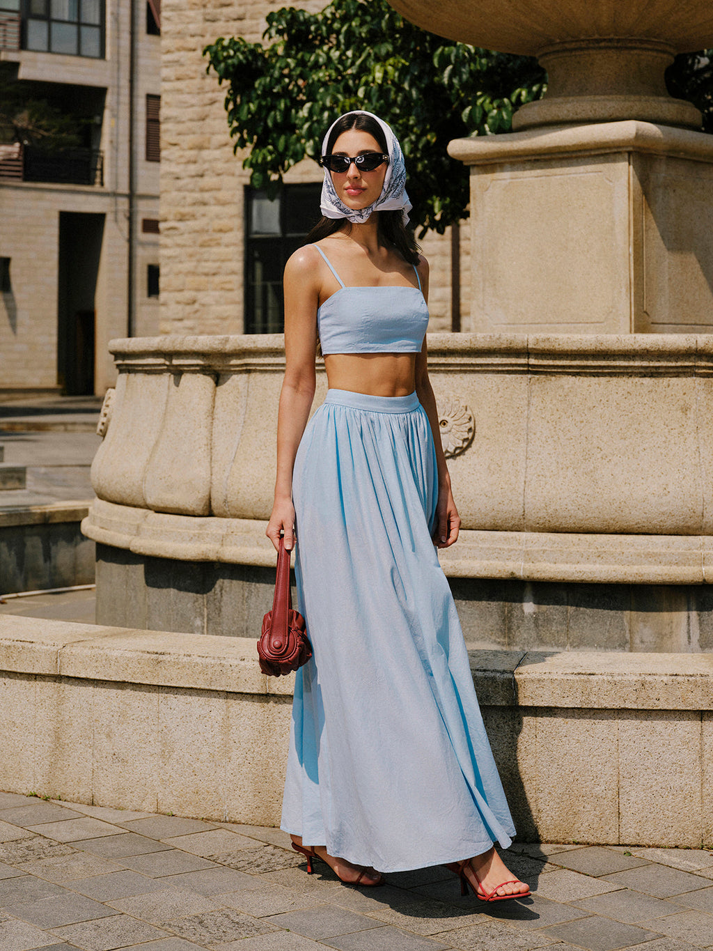 Ensemble jupe en coton et lin avec détails de poches