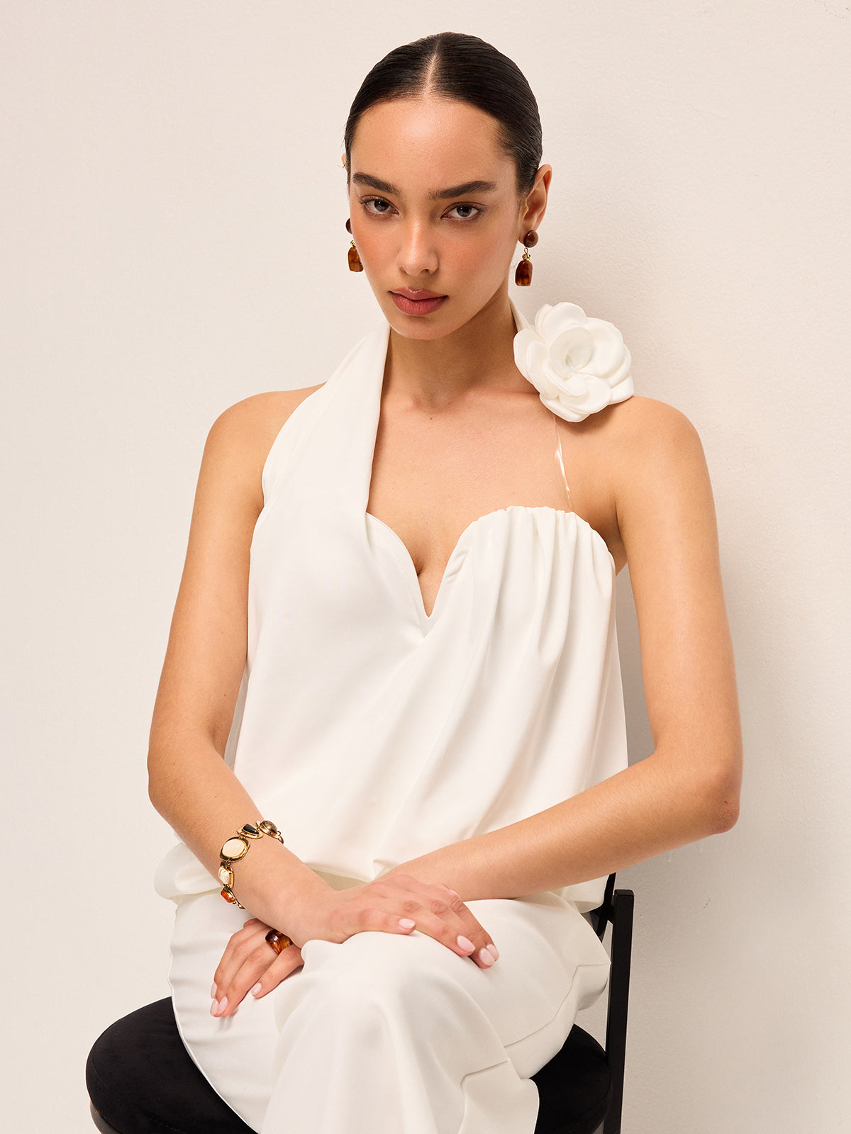 3D Floral Embellished Halter Top