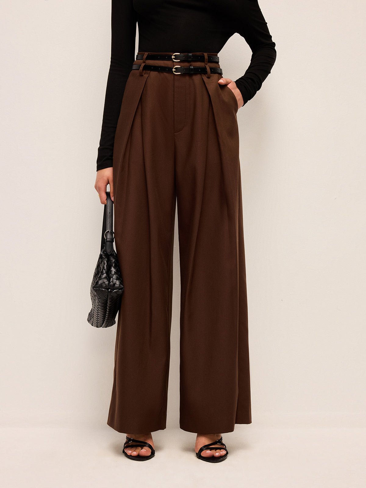 High-Waist Wide-Leg Pants With Double Belts