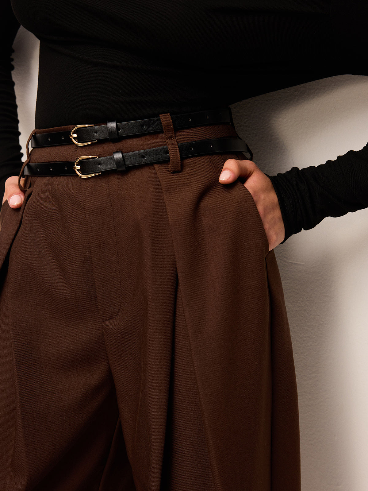 High-Waist Wide-Leg Pants With Double Belts