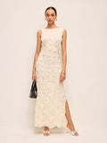 Robe longue fendue brodée élégante