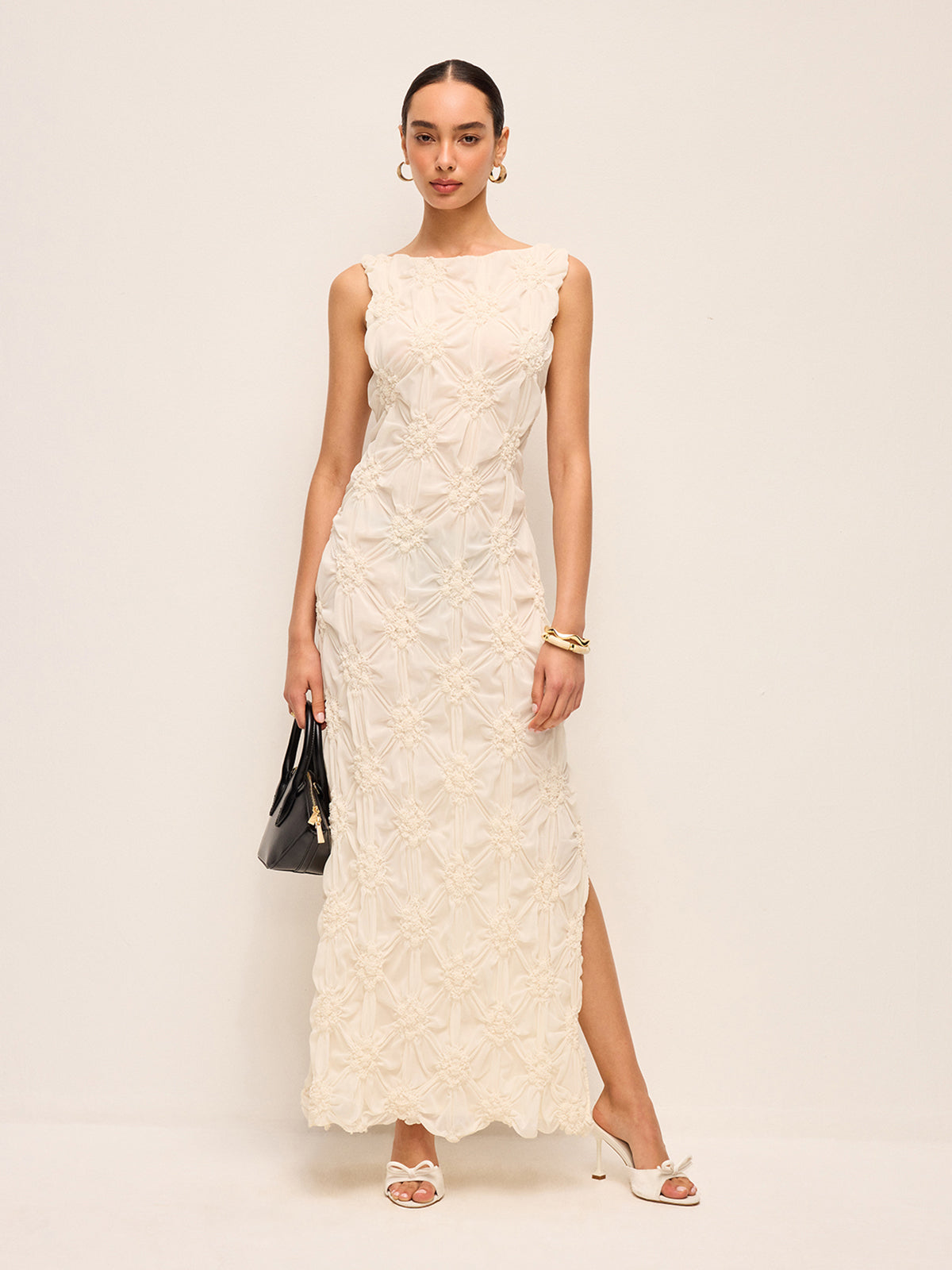 Elegant Embroidered Slit Maxi Dress