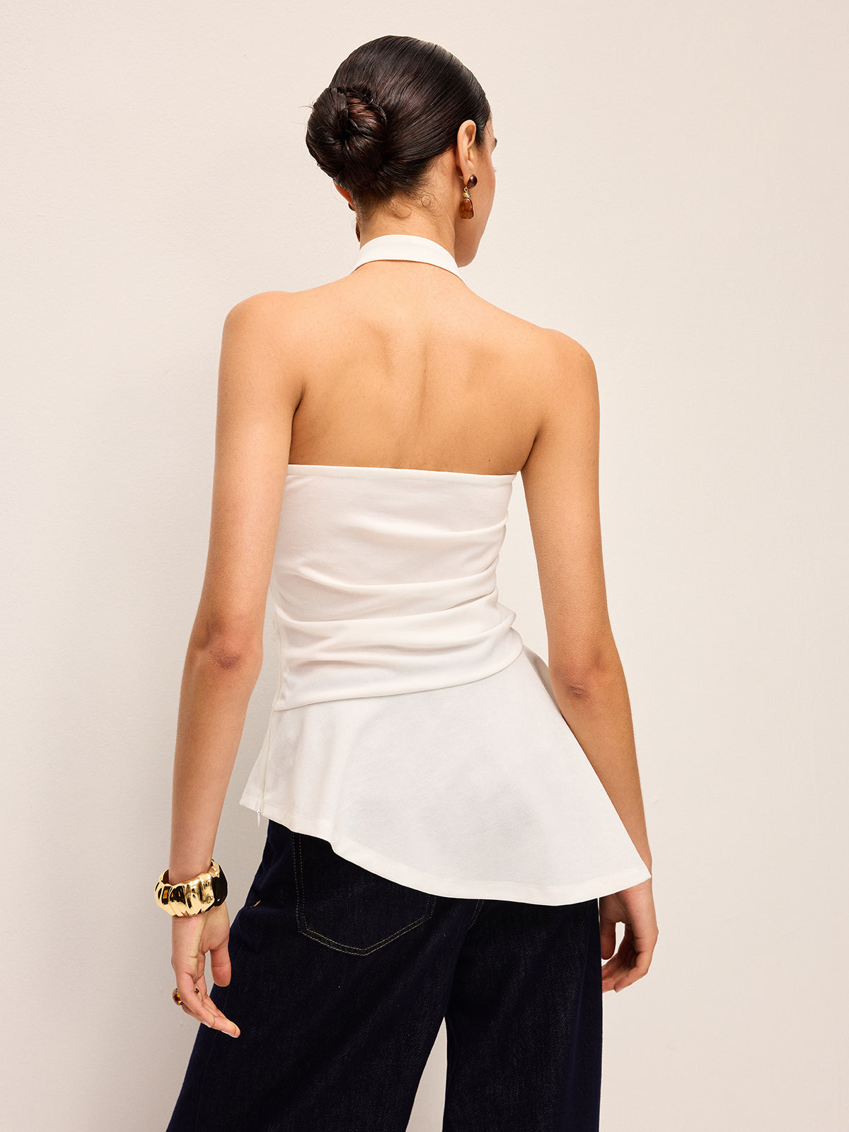 Halter Neck Peplum Top With Chain Detail