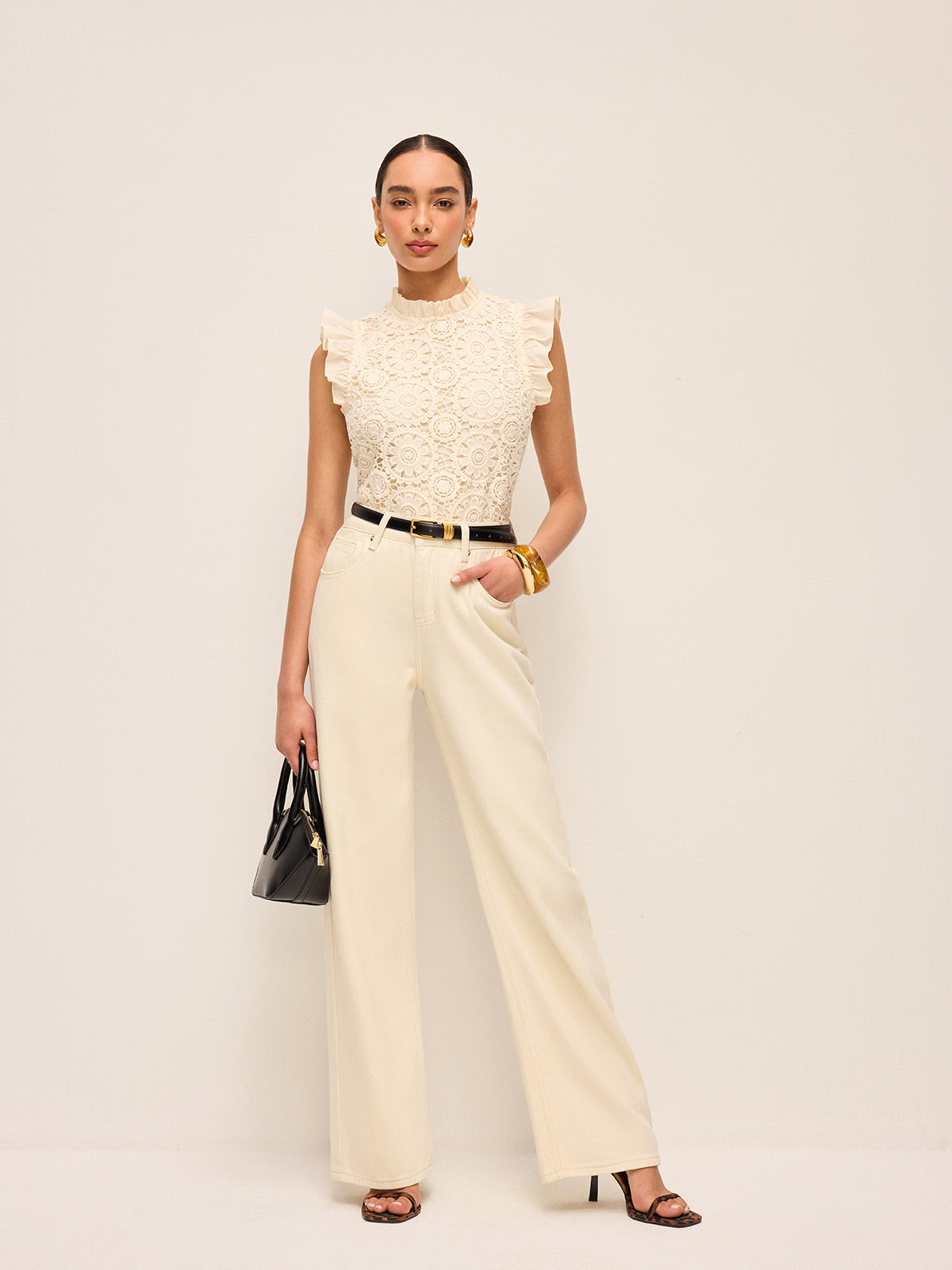 Sleeveless Crochet Lace Top With Ruffle Trim