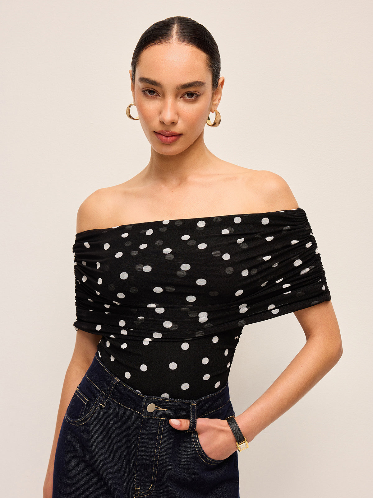 Polka Dot Off-Shoulder Bodysuit