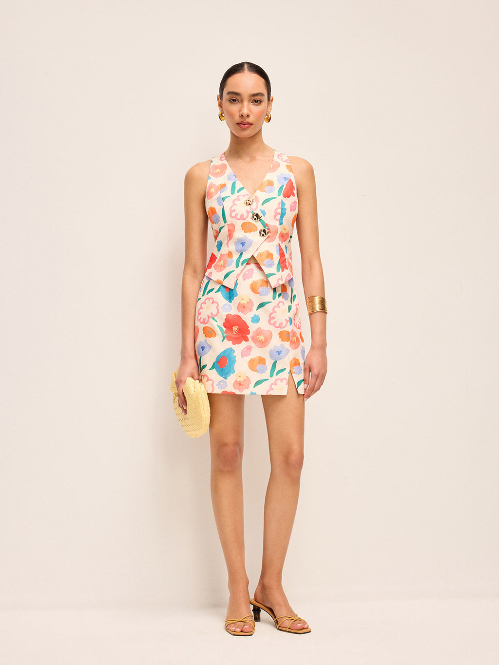 Ensemble jupe à détails boutonnés fleuris