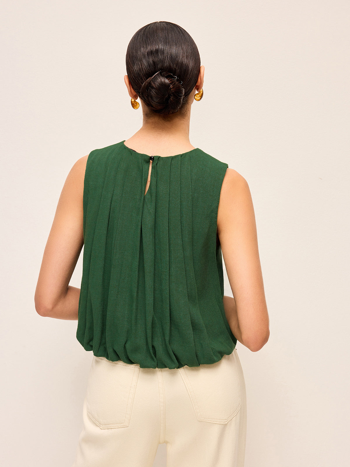 Haut sans manches plissé en coton et lin 