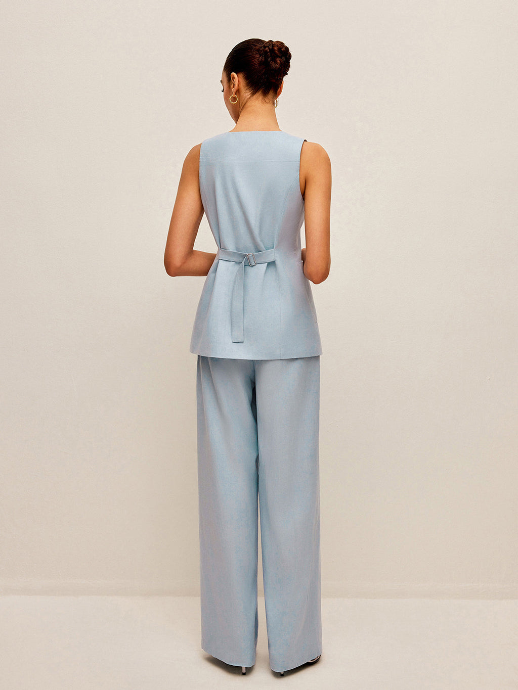 Ensemble gilet à nouer et pantalon en coton et lin