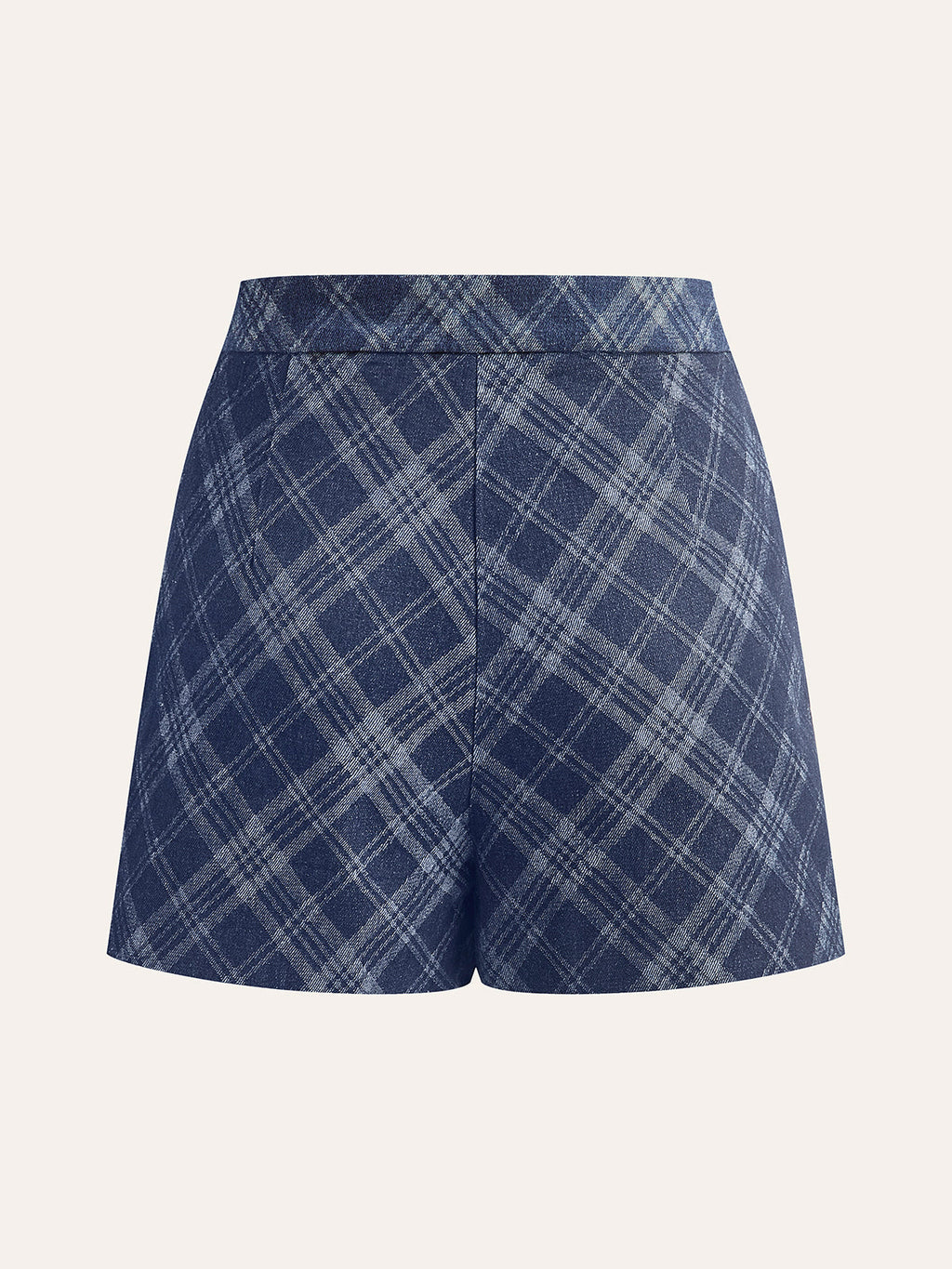 Short en jean taille mi-haute à carreaux