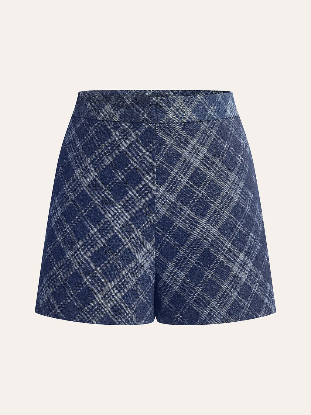 Short en jean taille mi-haute à carreaux