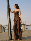 Pantalon taille mi-haute en coton et lin