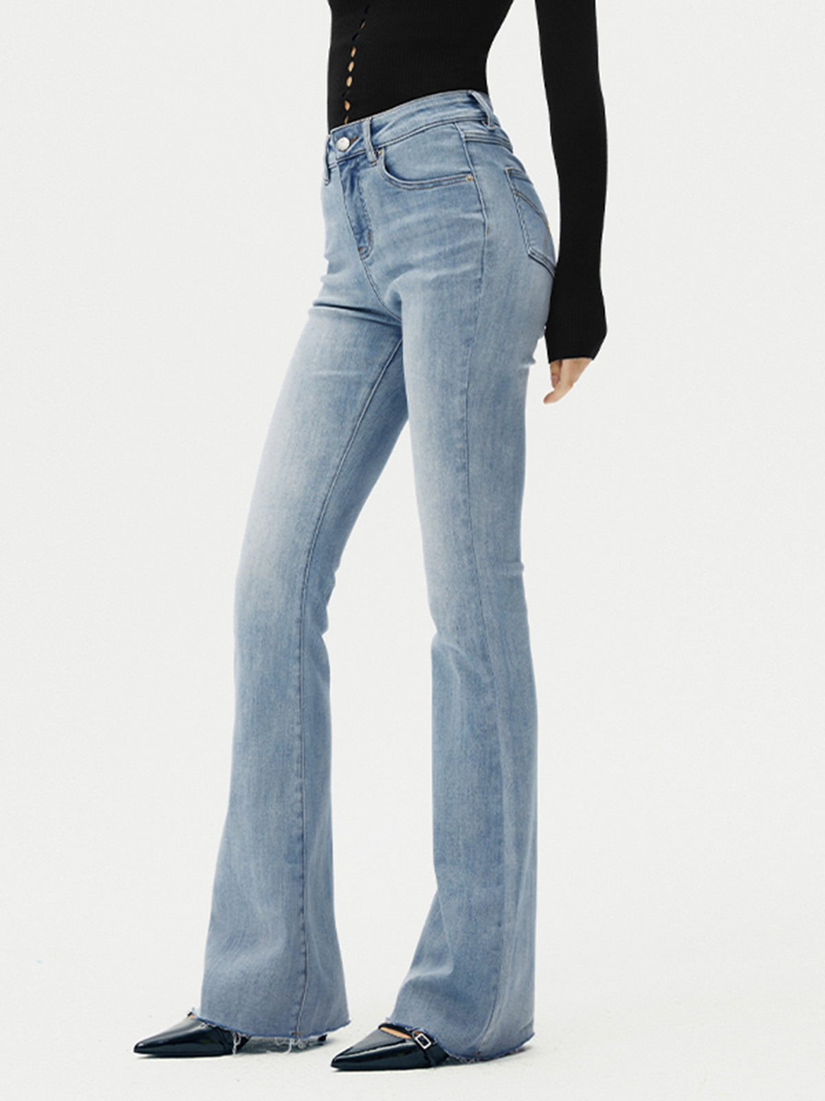 Hochgeschnittene Denim-Bootcut-Jeans