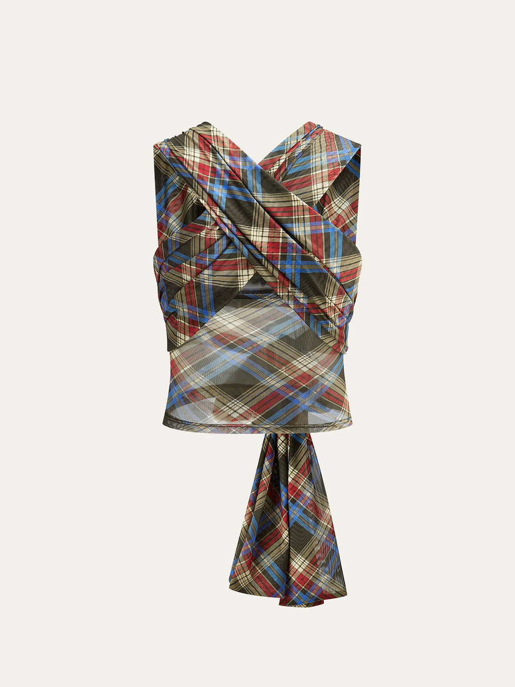 Halbtransparenter karierter Wickel-Crop-Top