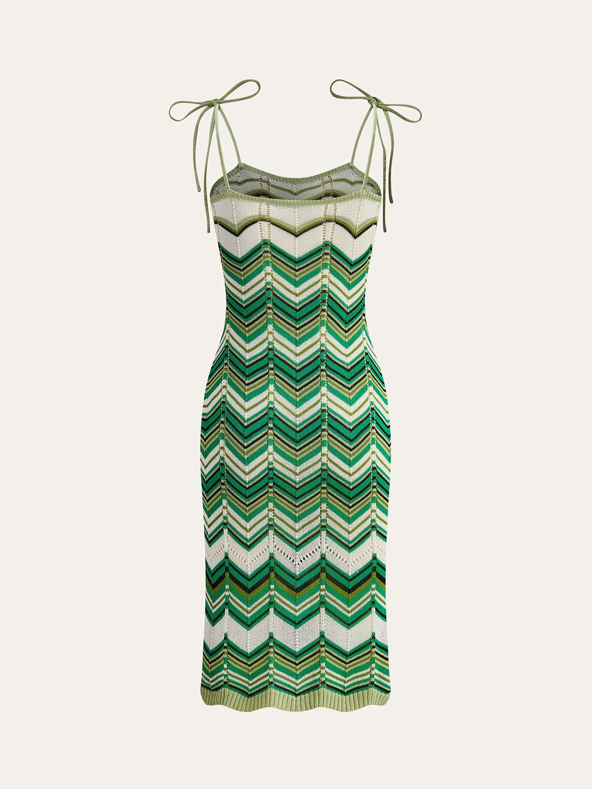 Chevron-Patterned Tie-Strap Knit Midi Dress