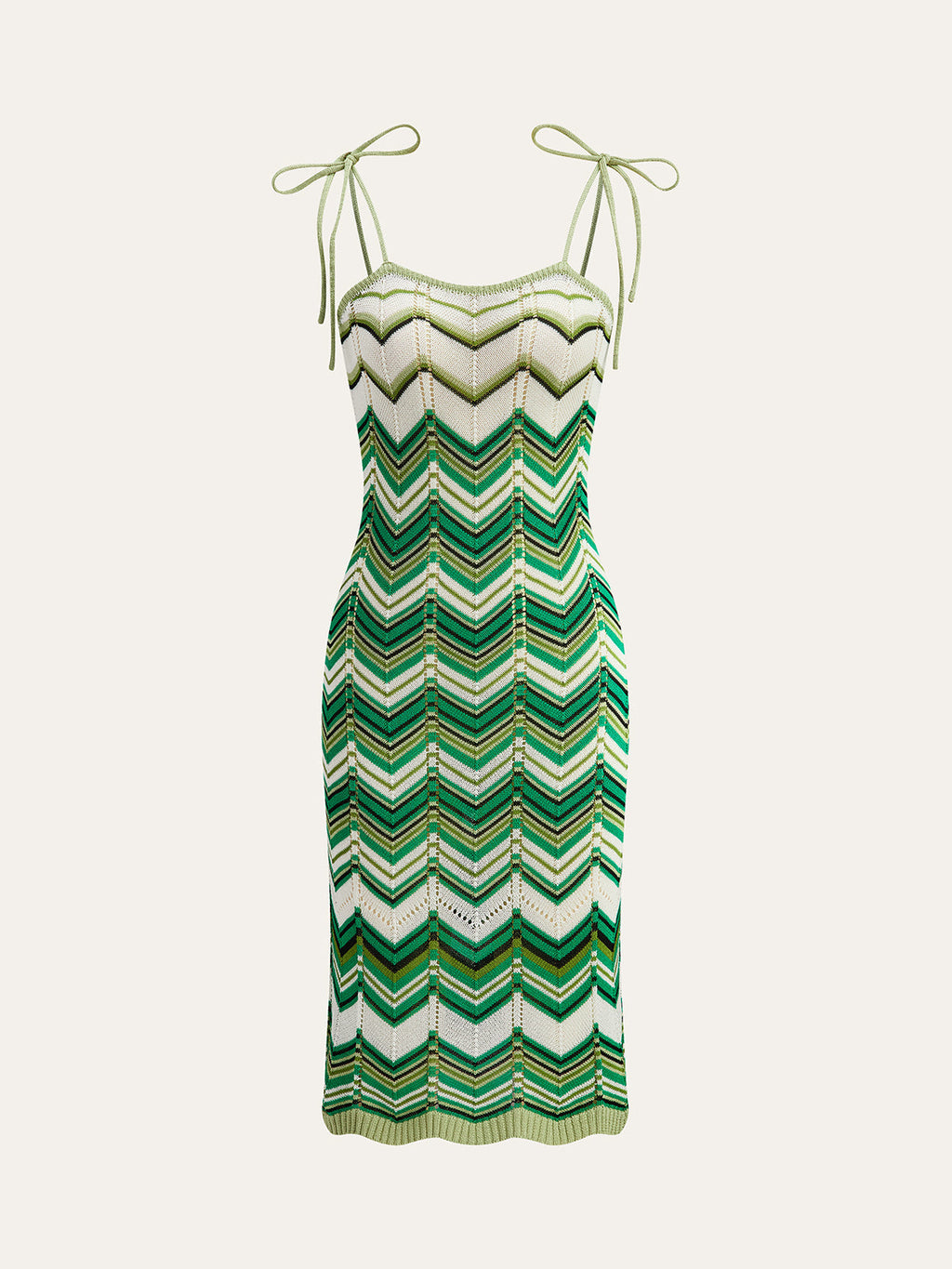 Midikleid aus Strick mit Chevron-Muster und Bindeträgern