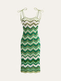 Midikleid aus Strick mit Chevron-Muster und Bindeträgern