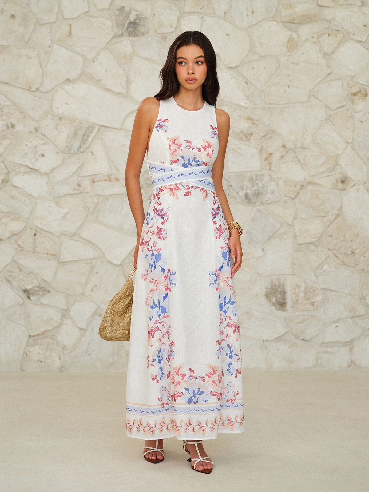 Sleeveless Floral Print Maxi Dress